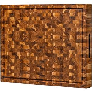 XXL End Grain Butcher Block Cutting Board [1.5" Thick]. Made of Teak Wood and Conditioned with Beeswax, Flaxseed Oil & Lemon Oil. 23" x 17" Chopping Board by Ziruma.