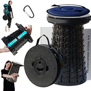 ALEVMOOM 19.7" Collapsible Stool Telescoping Stool with Cushion, Retractable Folding Stool for Adults Outdoor Camping Fishing, Width 11.8" Max Load 1000 lbs