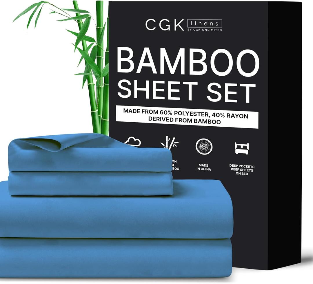 CGK Unlimited King Size Sheets - Cooling & Breathable Sheets - 60% Polyester, 40% Rayon Derived from Bamboo - Super Soft & Comfy for Hot Sleepers to Stay Cool, Fits King Sized Bed (King, Denim Blue)