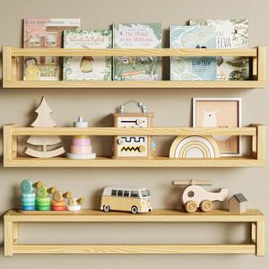 TidyCorner Upgraded Thick Floating Shelves - 24 Inch Multi-Use Wall-Mounted Bookshelves for Kids and Nursery, Ideal for Books, Toys, Spice Rack, Decor - Natural Wood, 23.60 Inch