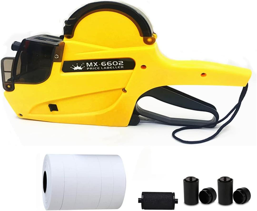 2-Line 20 Digits MX6602 Price Label Gun w/ 5 Rolls/2800 White Labels 3 Inkers,Price Labeler,Label Maker Machine,Pricing Tag Gun with String for Office, Retail Shop, Grocery Store(MX6602)