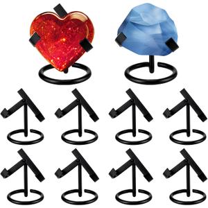 Shimeyao 8 Pcs Metal Crystal Heart Stone Stand Crystal Ball Holder Rock Display Stand Mineral Specimen Display Easel Holder for Gemstones Fossils Agate Slabs Plates, 2 x 2.56 x 2.36 Inches (Black)