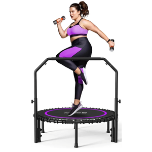 BCAN 450 LBS Foldable Mini Trampoline, 40" Fitness Trampoline with Bungees, U Shape Adjustable Foam Handle, Stable & Quiet Exercise Rebounder for Adults Indoor/Outdoor Workout