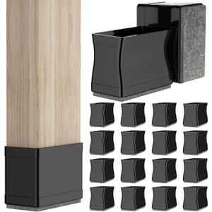 1" x 1 1/2" Rectangle Chair Leg Protectors for Hardwood Floors, Silicone Covers to Protect Wood Tile Floors Felt Pads Furniture Leg Caps Reduce Noise. Easy to Move.16 PCS Black.