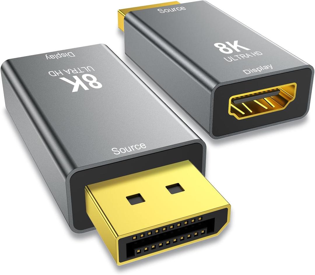 1-Pack DisplayPort 1.4 to HDMI 2.1 Adapter (8K@60Hz,4K@144Hz) Uni-Directional DP (Source) to HDMI (Display) Converter Compatible with PC,Desktop,AMD,NVIDIA,and Gaming Monitors (Gray)