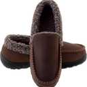Lulex Moccasins for Men House Slippers Indoor Outdoor Plush Mens Bedroom Shoes with Hard Sole (10, Dark Brown)
