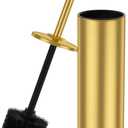 Brass Toilet Brush and HolderLong Handled Gold Toilet Brush for BathroomStainless Steel Heavy Duty Toilet Bowl Brush,Removable Inner Bowl,Deep Cleaning Dense Bristles Cleaner Brush -Space Saving