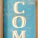 Funly mee 32" Wooden Framed Welcome Decorative Wall Sign, Carved Letters Welcome Vertical Sign for Front Porch