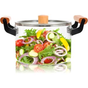 4L Simmer Pot Clear Cook Pot Heat Resistant Cooking Pot Cookware Glass Saucepan with Cover and Wooden Handle for Stove for Potpourri, Pasta, Noodle,Soup,Milk