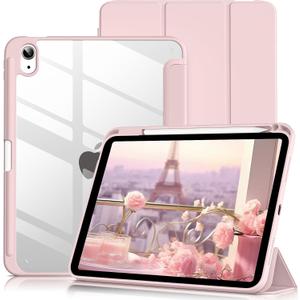 Case for iPad (A16) 11th Generation 11 Inch 2025, iPad 10th Generation 10.9 Inch 2022 with Pencil Holder, Clear Transparent Back Shell Shockproof Cover, Light Pink