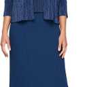 Alex Evenings Women's Long Scoop Neck Mock Gown with Embellished Neck Jacket, Wedding Guest, Formal Event Dress (Blue, M)