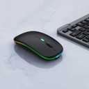 WREANU Wireless Bluetooth Mouse Rechargeable Laptop Mice with LED Lights Silent Slim Use(BT5.2 and 2.4G Portable USB) Dual Mode Computer Mouse for Laptop/iPad/Tablet/Apple/Computer/Mac (Black)