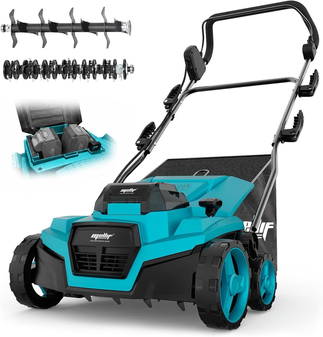 Cordless Lawn Dethatcher Compatible with Makita 18v Battery(Tool Only), 36V Dual Battery Powered Brushless 2-in-1 Scarifier, 15’’ Wide, 12-Gal Collection Bag, Air Boost Technology, 5 Adjustable Depths
