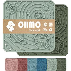 OHMO Lick Mat for Dogs and Cats(Small, Camo&Light Green, 2pcs) Enrichment Accessories Toy Space Star Easy Clean Pet Slow Feeder/Suction Cups, Licking Pad for Anxiety Relief and Boredom Reduction 5.9"L x 5.9"W
