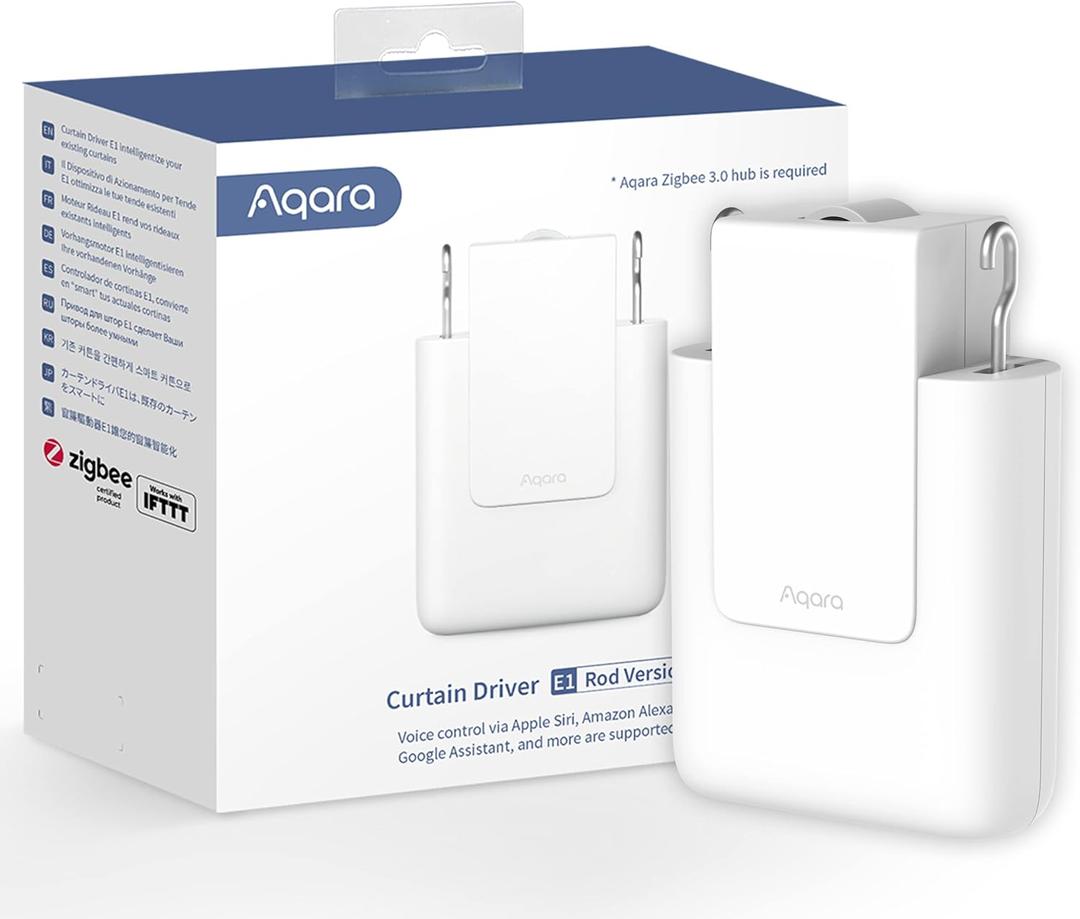 Aqara Smart Curtain Motor E1 (Rod Version, 1 Pack), Requires AQARA Zigbee 3.0 HUB, Not Support Hubs from Other Brands, Support HomeKit, Alexa and IFTTT