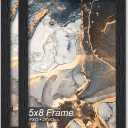 Fxojyvo Engineered Wood 5x8 Picture Frame Set of 2, Black Frame for 5 x 8 Inch Picture Poster Photo, Light Weight 5 by 8 Frame with Wood-grain for Wall - 2 Pack/Black/5"x8"