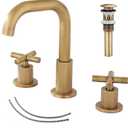 2 Handle Bathroom Faucet GGStudy3 Holes 360 Swivel Spout Antique Brass Widespread Bathroom Sink Faucet with Pop Up Drain