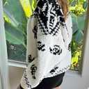 ZAFUL Floral Sweaters for Women Trendy Crew Neck Long Sleeves Knitted Pullover Boho Sweater Chunky Knit Tops (White, M)