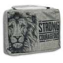 Christian Art Gifts Value Poly-Canvas Bible Cover for Men & Women: Strong & Courageous Bold Lion - Joshua 1:9 Inspirational Scripture w/Pocket, Sleeves, Pen Loops to Organize Accessories, Gray, Large