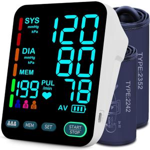 Blood Pressure Monitors for Home Use, Automatic Upper Arm Blood Pressure Monitor with Dual-Size bp Machine Cuffs (917" & 1321"), Large LED Backlit Display with 3x199 Reading Memory White