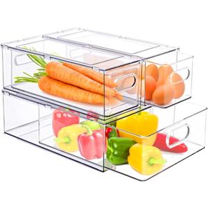 bealy 3 Pack Fridge Organizer and Storage,Clear Storge Bins with Pull-out Drawer, Fridge Drawers Clear Stackable Storage Bins Containers for Freezer, Refrigerator, Pantry, Kitchen (2 Medium + 1 Extra Large)