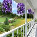 Sggvecsy Artificial Fake Hanging Flowers Plants Outdoor Outside Spring Summer Decoration 2PCS Faux Silk UV Resistant Morning Glory Trailing Vines for Home Porch Patio Balcony (Purple & Light Purple)