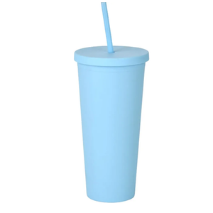 700ml/23oz Double-Layer Cup With Large Capacity Outdoor Frosted Portable Water Cup-Sky Blue E