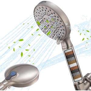 Ryamen Filtered Shower Head with Handheld, High Pressure 9-Spray Modes Detachable Shower Head with Filter for Hard Water-Remove Chlorine & Impurities, 2 Filters, Brushed Nickel