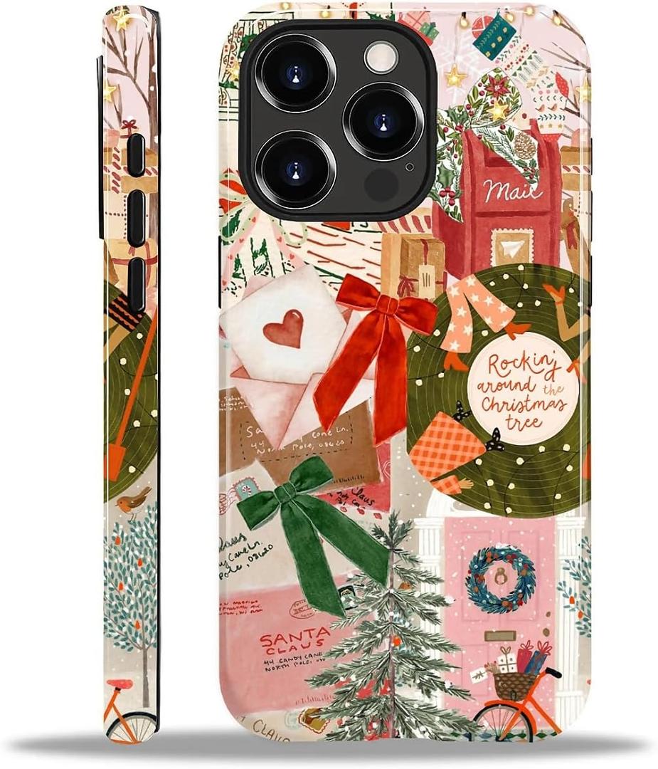 Case Compatible with iPhone 15 Pro Max, Hybrid 2-Layer Case, Military-Grade Protection Durable Shockproof Anti-Scratch Phone Cover, Cozy Christmas Collage