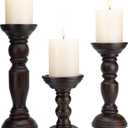 Rustic Wooden Pillar Candle Holders Set of 3, 12'' 9'' 6'' Farmhouse Wood Candle Stand for Table Centerpieces, Vintage Tall Candleholders Fireplace Mantel Decor for Living Room, Dark Brown