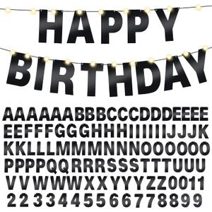 TaoBary 112 Pcs DIY Letter Kit Glitter Customizable Banner Letters Include 107 Letters and Numbers 3 Rope and 2 Needles for Birthday Halloween Christmas Wedding Valentine Party Decor(Bright Black)
