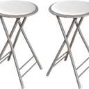 Lavish Home Set of 2 Counter Height Bar Stools - 24-Inch Backless Folding Chairs with 225lb Capacity for Kitchen, Rec Room, or Game Room (White)