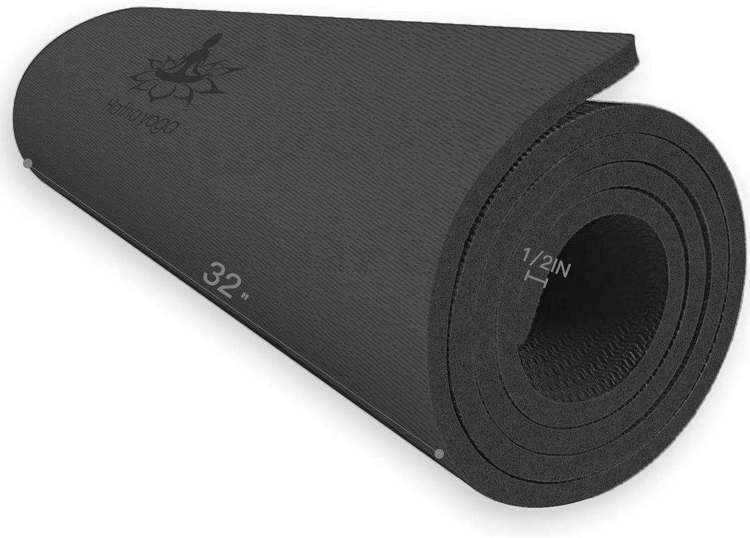 Hatha Yoga Extra Thick TPE Yoga Mat - 72"x 32" Thickness 1/2 Inch -Eco Friendly SGS Certified - With High Density Anti-Tear Exercise Bolster For Home Gym Travel & Floor Outside (Black)