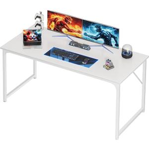 PRAISUN 55 X 24 Inch Computer Desk with Deeper Desktop, Gaming Office Writing Work Desk for Home Office, Study, Bedroom, Work from Home, Metal Frame, White