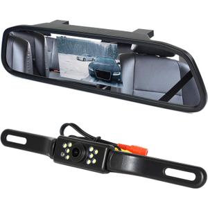 Backup Camera and Monitor Kit, 4.3" Car Vehicle Rearview Mirror Monitor for Car Reverse Camera Waterproof Car Rear View Camera with 9 LED Night Vision (4.3" Backup Camera)
