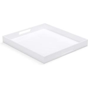 White Acrylic Ottoman Tray with Cutout Handles 24x24 Inch Over-Sized Serving Tray Rubber Boot Organizer Decorative Tray for Living Room, Bedroom,Bathroom Entryway and Kitchen Tabletop