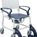 4-in-1 Rolling Shower Chair with Wheels for Elderly & Disabled Adults, Padded Toilet Chair, Bedside Commode, Transport Wheelchair with Locking Caster for Bathroom, Home Care (Navy Blue)