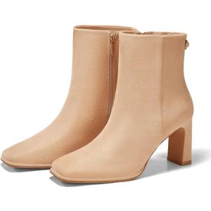 Coutgo Women's Square Toe Ankle Boots Chunky Block Heel Side Zipper Booties Faux Suede Winter Shoes (8.5, Khaki)