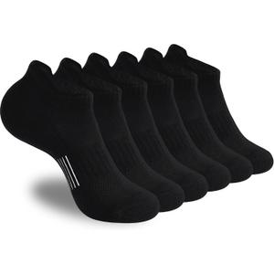 ATBITER Womens Ankle Socks 6 Pairs Cushioned Running Athletic No Show Socks With Tab (Black, M)