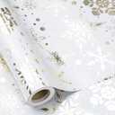 RUSPEPA Gold Foil Snowflake Christmas Wrapping Paper Roll, Mini Roll, Elegant Gold and White Snowflake Design Gift Wrap Paper, Perfect for Holiday Gifts, Christmas Party, 17 Inches x 32.8 Feet