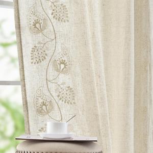 jinchan Linen Paisley Curtains 96 Inch Long for Bedroom Living Room, Embroidered French Country Farmhouse Drapes Back Tab, Light Filtering Cottagecore Boho Window Curtains, Ivory on Ecru, 2 Panels