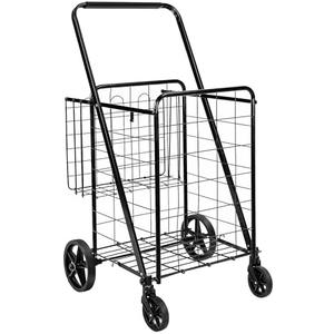Amazon Basics Foldable Shopping Utility Cart with 360-Degree Wheels, Easy Assembly, Black, X-Large