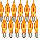FANHONSE Flicker Flame Light Bulbs, Orange Flame Replacement Bulbs E12 Candelabra Base Light Bulbs for Electric Window Candles Halloween Indoor Outdoor String Lights, 1 Watt, 120 Volt(12 Pack), Pack Of 2