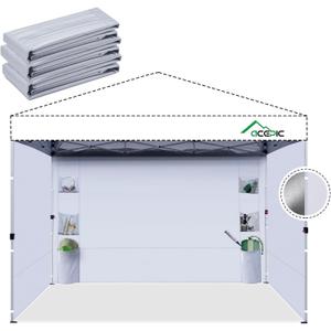Acepic Instant Canopy Sidewalls 10x10 FT for Pop Up Canopy, Waterproof and UV Protection, 300D Polyester Canopy Walls with 6 Pockets, White/Silver(3PCS Sidewall Only, Canopy Tent NOT Included)