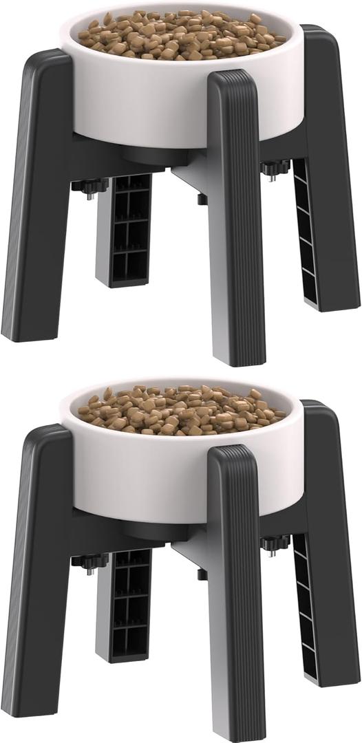 CZPET Dog Bowl Stand Width Adjustable [2 Pack, Stand Only], Elevated Pet Water & Food Feeder Stand for Medium Pets, Raised Stable and Anti-Slip Raised Bowl