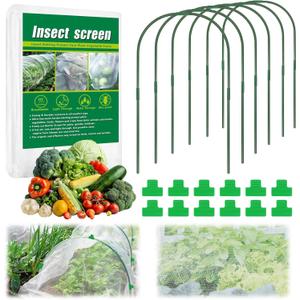 10 X 33 FT Garden Mesh Netting Kit Pest Barrier for Raised Beds, Fruit Tree Netting with 6 Sets Garden Hoops & 12 Clips for Cicadas Bird Insect, Blueberry Bush Netting Cover for Garden Protection