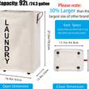 92L Large Laundry Hamper with Leather Handle,Standable Laundry Basket with Wheels ,Large Hamper,Rolling Laundry Basket White (Super Large 27.5", Beige/XXL)