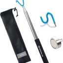 Telescoping Pickup Grabber Tool Magnetic Pole with 2 Hook and a Magnet, 10 ft Telescopic Hook Pole Wire Reacher Tool Push Pull Rod, Disc Golf Retriever Pole, Disc Golf Accessories