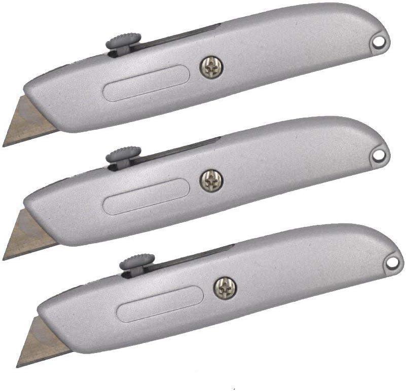 Wideskall Heavy Duty Box Cutter Retractable Blade Metal Utility Knife (Pack of 3)