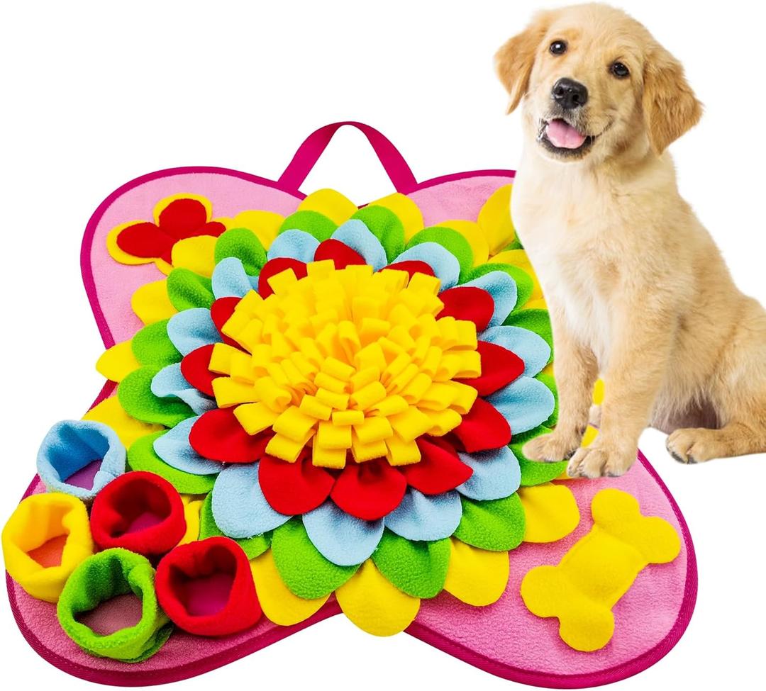 Snuffle Mat for Dogs Pet Treats Feeding for Small Medium Breed Dogs Non-Slip Interactive Dog Puzzle Toys Encourages Natural Foraging Skills (Pink Sunflower 20 "x 20")